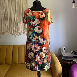 Cherry Lane Short Sleeve Floral Shift Dress